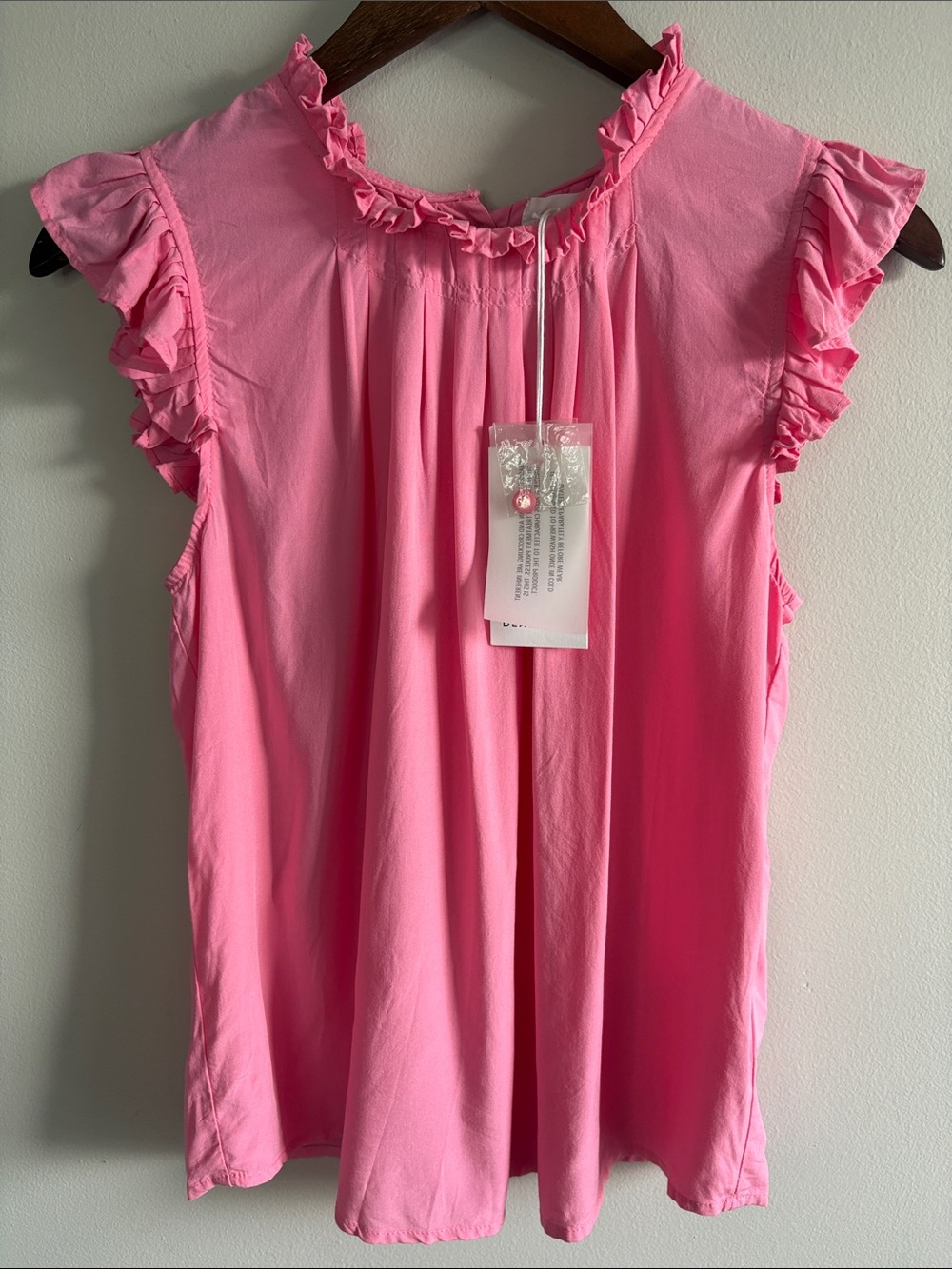 Dear John Clarin Shirt NWT Pink Ruffle Trim Sleeveless Blouse Size S